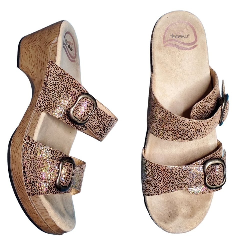 Dansko Sophie Beige Iridescent Speckle Double Strap Slide Sandals EU 39 US 8.5